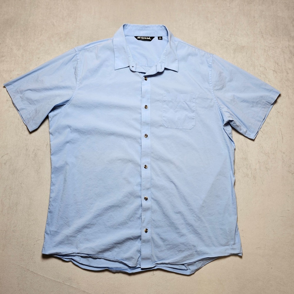 TravisMathew Mens XXL Light Blue Short Sleeve Button Down Shirt Chest Pocket